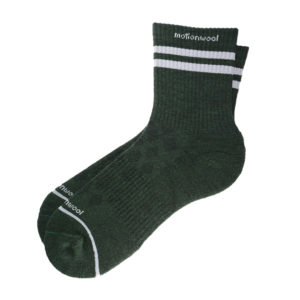 Motionwool Micro Crew Performance Socks Hunter Green Base with Light Grey Stripes-Large
